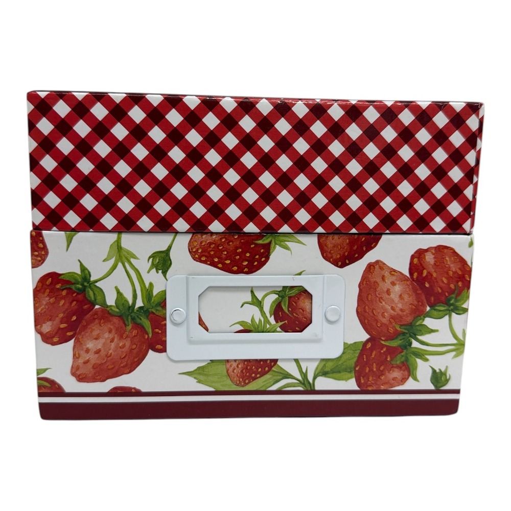 Recipe Box vintage Strawberry Theme 70 Recipe Cards & Dividers NWOT